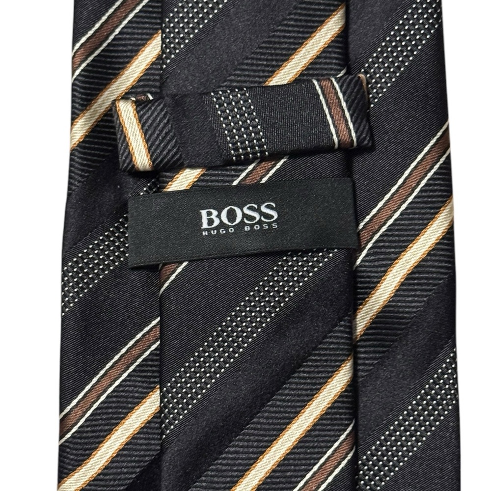 BOSS HUGO BOSS Black Striped Silk Tie Made In Italy 59"/3" - Picture 6 of 9